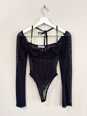 Princess Polly Mesh Bodysuit Women US 2 Black Sheer Y2K Party Club Coquette